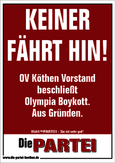 Keiner fährt hin! OV Köthen Vorstand beschließt Olympia Boykott. Aus Gründen.